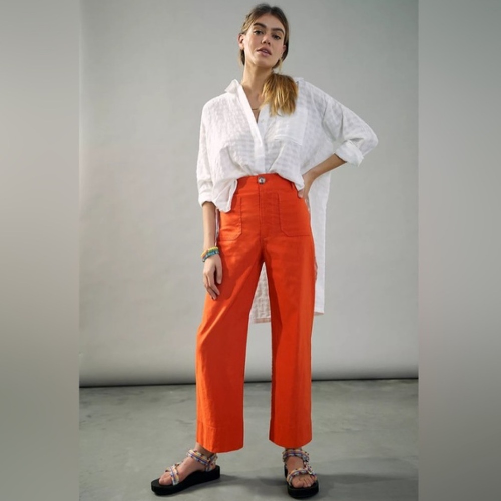 Anthropologie Bright Orange Wide-Leg Pants